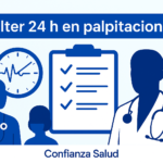 Holter 24 h en palpitaciones: reloj con trazo ECG, checklist del informe y médico; guía para reconocer un Holter de calidad — Confianza Salud.